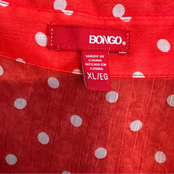 Bongo Red Orange Polka Dot Sheer Cold Shoulder Long Sleeve Button-Up Blouse Top - Picture 6 of 7